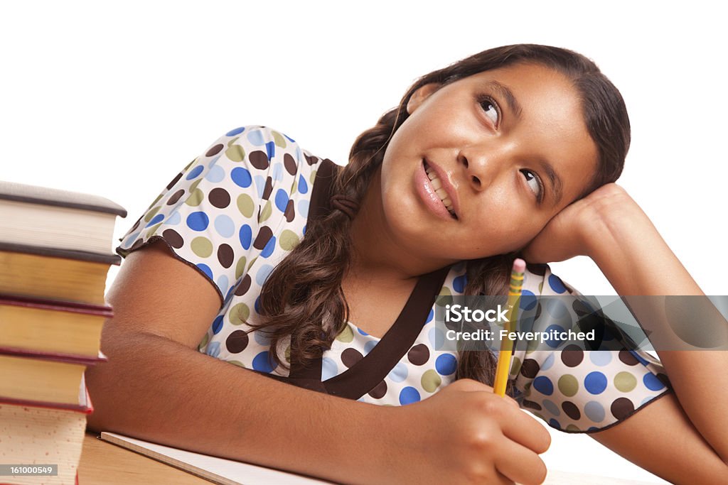 Hermosa Chica hispana estudiando y Daydreaming - Foto de stock de Actividad libre de derechos