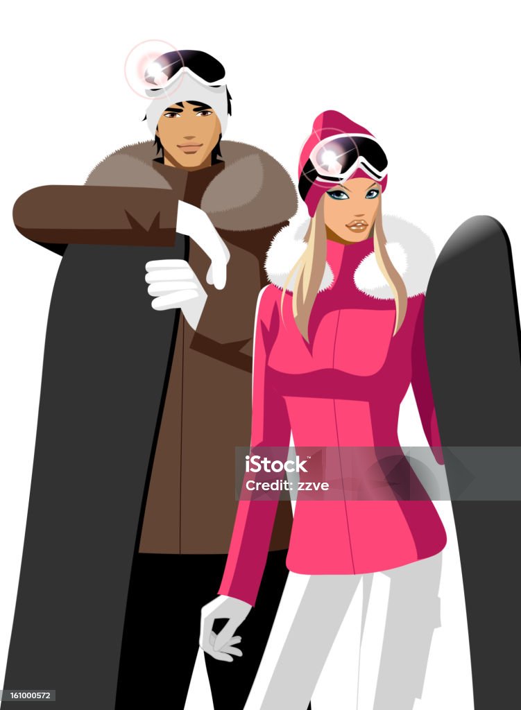 Couple avec votre snowboard - clipart vectoriel de Femmes libre de droits