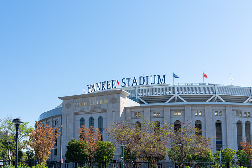 New York, NY, USA - August 19, 2022: Yankee Stadium is shown in New York, NY, USA on August 19, 2022. The current Yankee Stadium is a baseball stadium located in the Bronx, New York City.