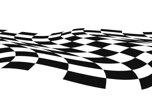 Vector illustration of Black and white checkered wavy surface.