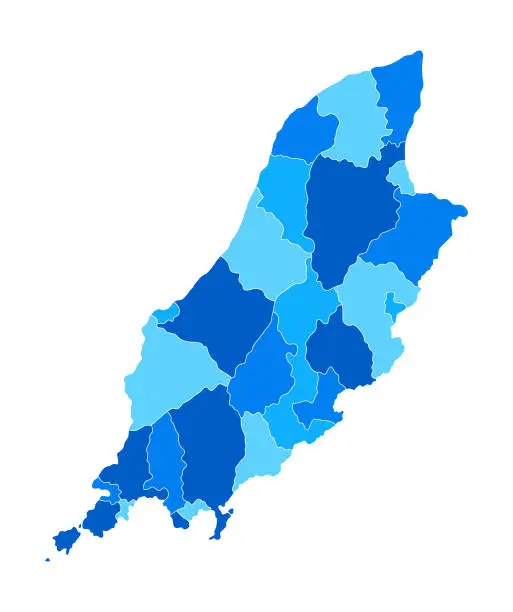 Vector illustration of High detailed Isle of Man Blue map with Regions