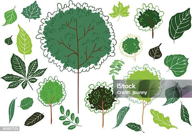Деревья И Листья — стоковая векторная графика и другие изображения на тему Абстрактный - Абстрактный, Без людей, Белый