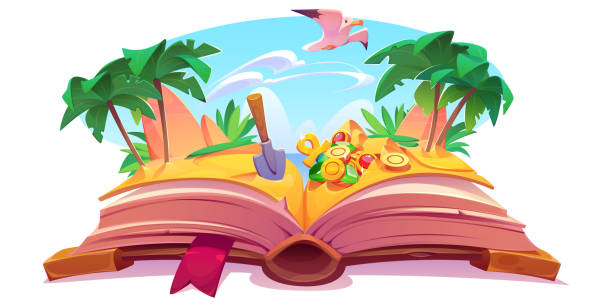 istock Adventure story kid fairy tale book with treasure 1610077546