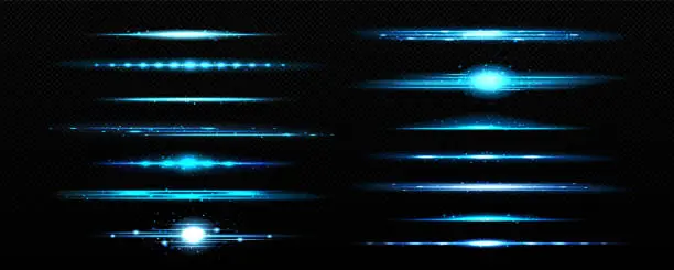 Vector illustration of Horizontal blue sparkle light glow line divider