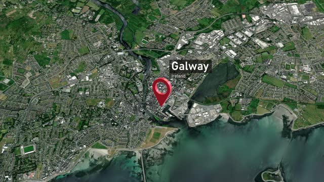 Galway City Map Zoom from Space to Earth, Ireland