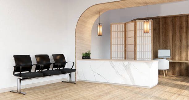istock Mock up scene Reception Desk standing in office. 1610131758