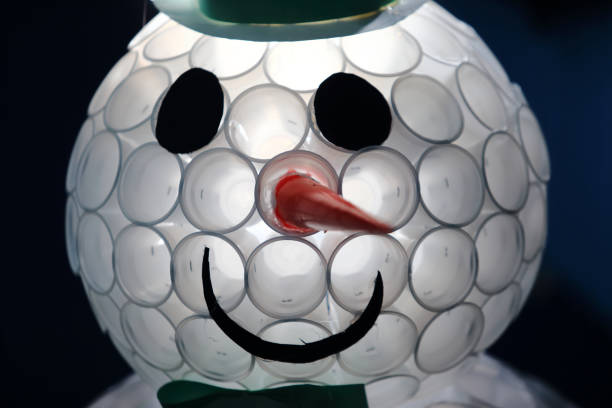 plastic free and recycle - the snowman made with plastic cups