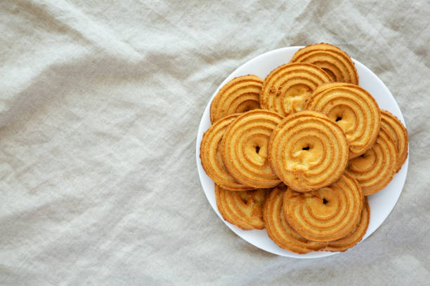 istock Homemade Sprits Biscuits on a Plate, top view. Flat lay, overhead, from above. Copy space. 1610187346