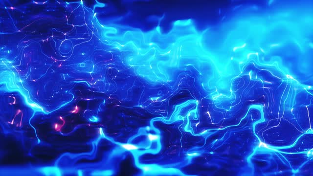 Abstract slow motion blue fluid ink movement background, Vibrant colorful paint swirls and wave flowing forms.