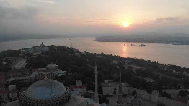 Drone shot of Istanbul during sunset