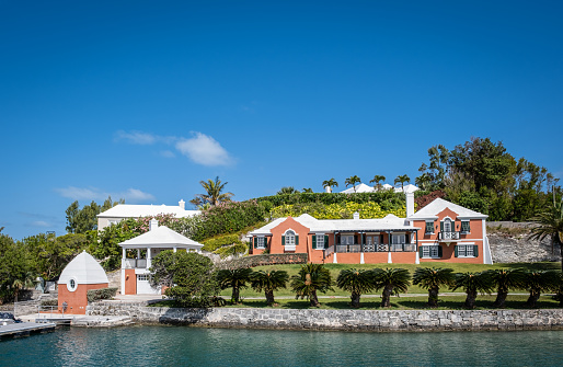 Hamilton, Bermuda - April 22, 2023: Beautiful home designed by well known Bermuda architect Harold Conyers.