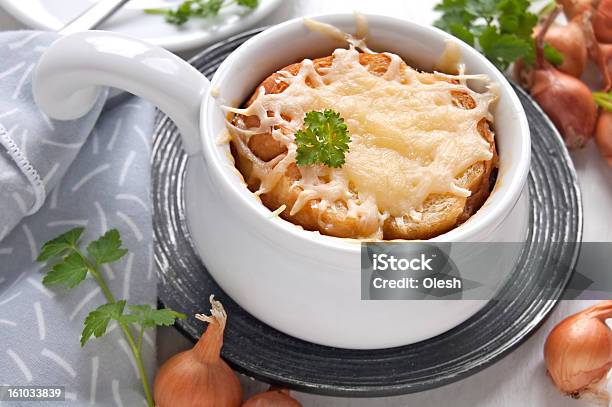 French Onion Soup Stock Photo - Download Image Now - Gratin, Onion Soup, Baguette