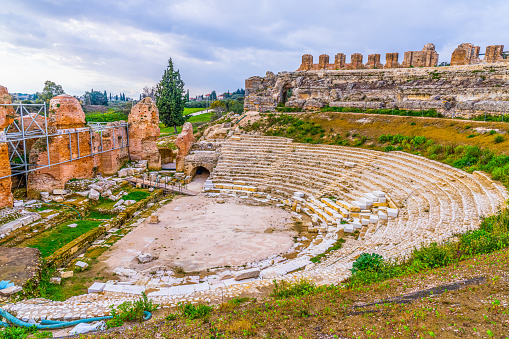 Nicopolis, Greece - 31 january 2023 - View on the Roman Theater Of Nicopolis