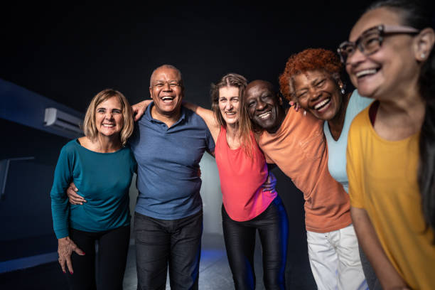 istock Portrait of senior friends on a dancing class 1610377189