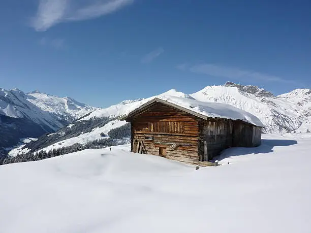Wooden mountain hut in the Alps