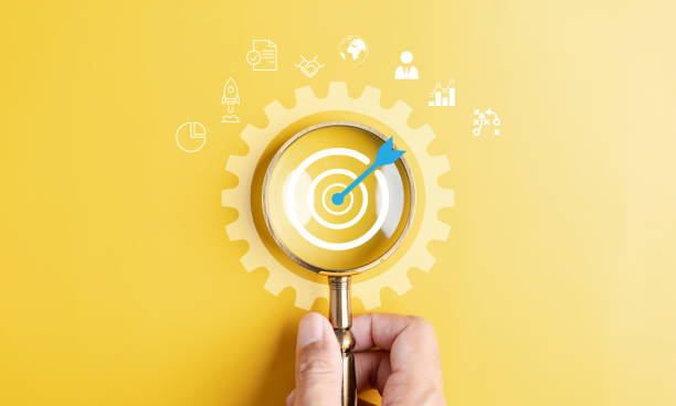 istock Magnifier glass focus to target icon which for planning development leadership and customer target group concept. 1610417329
