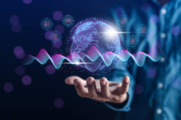 istock Businessman with global networking business strategy internet connection technology and digital online marketing, Financial and investment, Digital data and contact. 1610418376