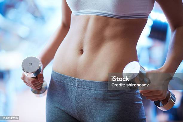 Female With Barbells Stock Photo - Download Image Now - Abdomen, Active Lifestyle, Activity