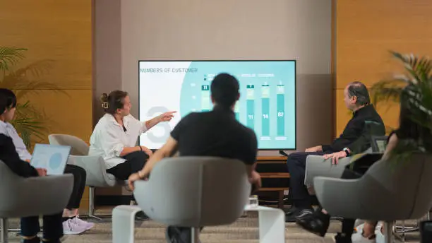 Photo of Group of business people gather together for business meeting and presentation