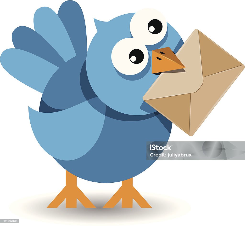 Pássaro azul, com um envelope de papel - Vetor de Animal royalty-free