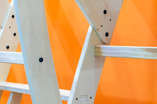 Wooden ladder close-up. wooden frame