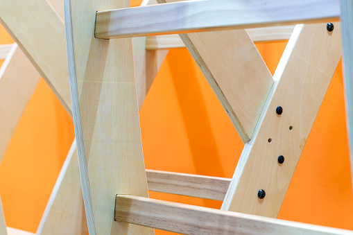 Wooden ladder close-up. wooden frame