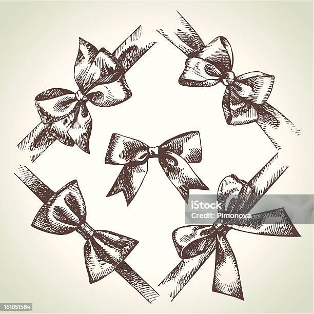 Set Of 5 Line Drawn Bows In Square Arrangement On White Stock Illustration - Download Image Now