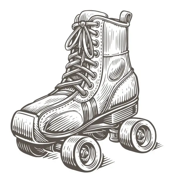 Vector illustration of Retro roller skates. Rollerblading, skating concept. Sketch vintage vector illustration