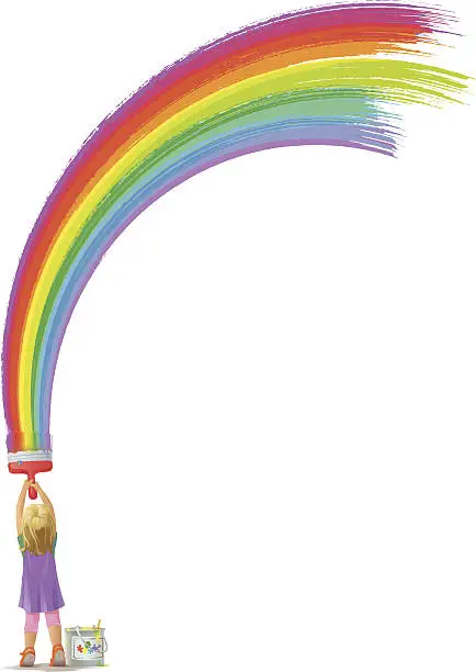 Vector illustration of Little Girl Painting a Big Rainbow