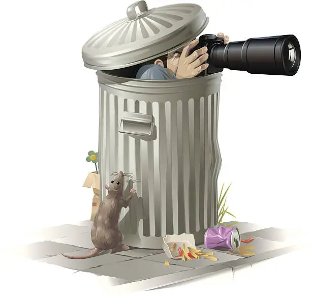 Vector illustration of Paparazzi in Garbage Bin