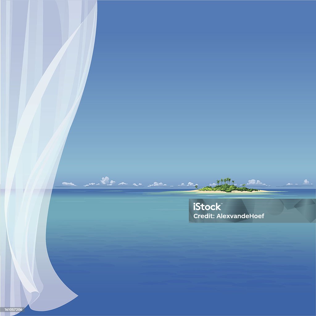 Isla Tropical y transparente cortina - arte vectorial de Cortina libre de derechos