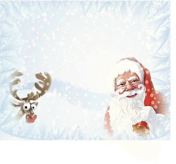 Vector illustration of Santa and Reindeer looking through Window