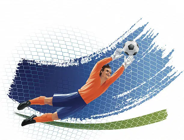 Vector illustration of Flying Goalkeeper Stretching to the Ball