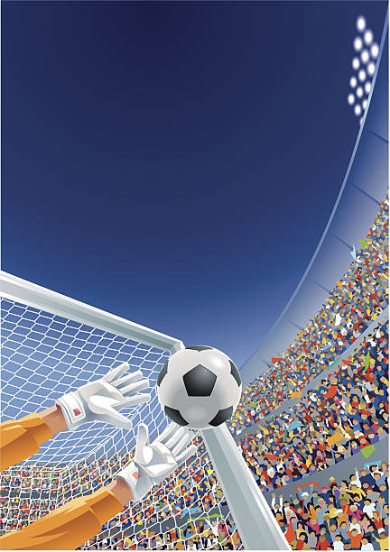 ilustrações de stock, clip art, desenhos animados e ícones de de guarda-redes e fãs de futebol bola no estádio - soccer glove