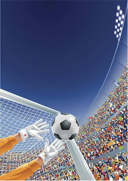 Vector illustration of Goalkeeper Ball and Fans in Soccer Stadium