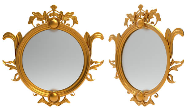 istock Isolated 3d render illustration of golden or copper baroque mirror frame on white background. 1610582679