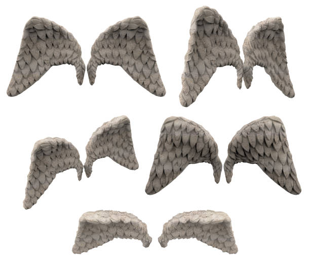 istock Isolated 3d render illustration of stone statue spreaded angel wings. 1610600245