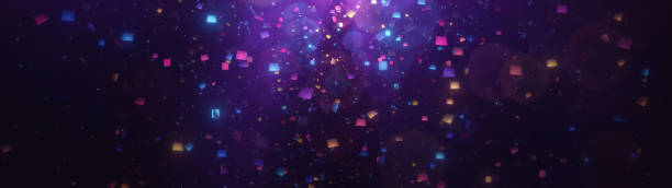 istock Ultra wide background with confetti on black 1610605241