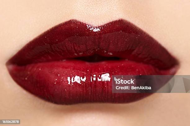 Beautiful Lips With Glossy Lipstick Stock Photo - Download Image Now - Close-up, Human Lips, Red