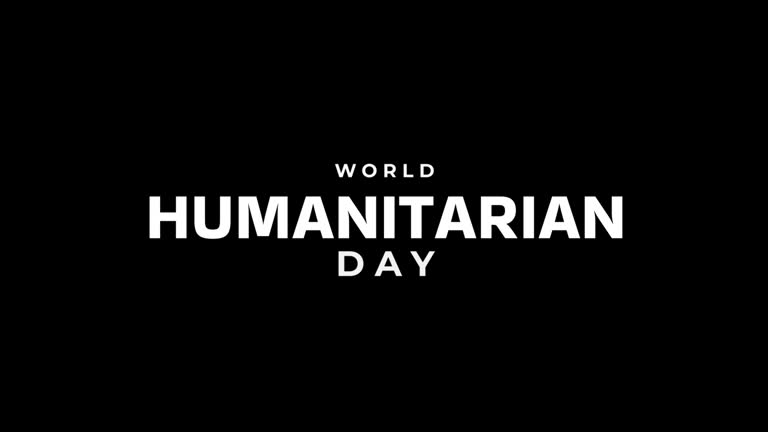 world humanitarian day text animation in gold and white color alpha channel. Video animation on the theme of World Humanitarian day observed each year on August 19th worldwide. motion graphics.