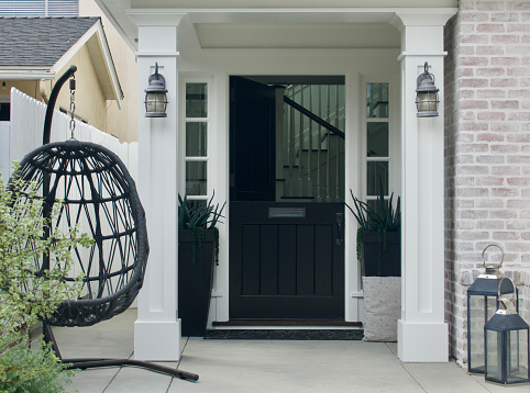 Beach bungalow front porch and door