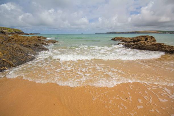 Sand, sea and waves at Harlyn Bay, Cornwall, UK