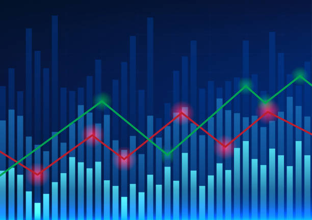 ilustrações de stock, clip art, desenhos animados e ícones de technology background showing stock price as a graph used to measure the price of a company on the stock market to increase investors. vector illustration of red and green line graph.back bar graph - green report business bar graph
