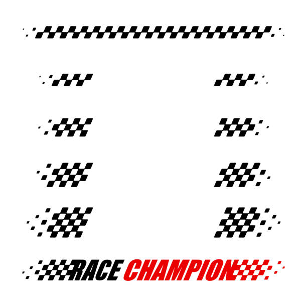 Six black sport flags silhouettes for start and finish lines