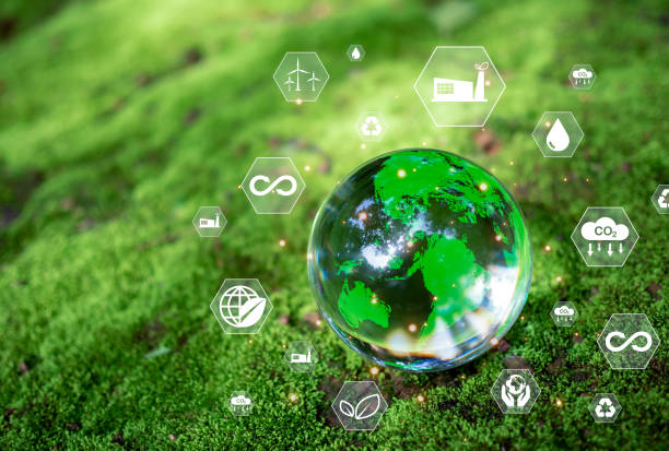 istock Crystal ball on moss in green forest. CO2 emission reduction concept, clean and friendly environment without carbon dioxide emissions. Planting trees to reduce CO2 emissions, environmental protection concept. 1610890357