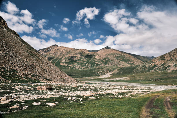 Dirt road against mountain peaks