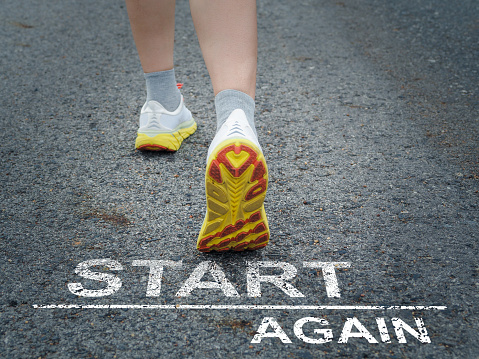 Girl Starting Again Message on the Road Start Again effort not to give up