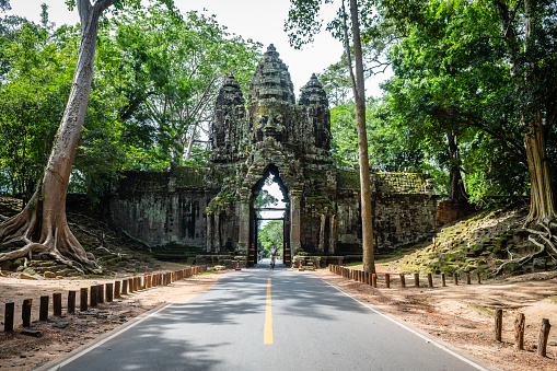 angkor, wat, cambodia. 14th july, 2023: view of angkor thom door entrance at angkor wat complex, cambodia