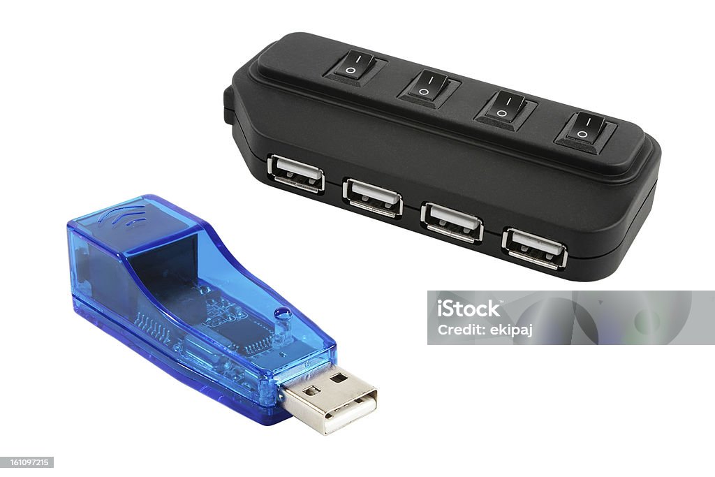 hub USB e modem. - Foto de stock de Cabo de conexão de rede royalty-free