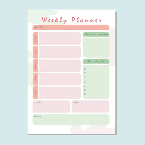 Vector illustration of Weekly planner. Vector illustration